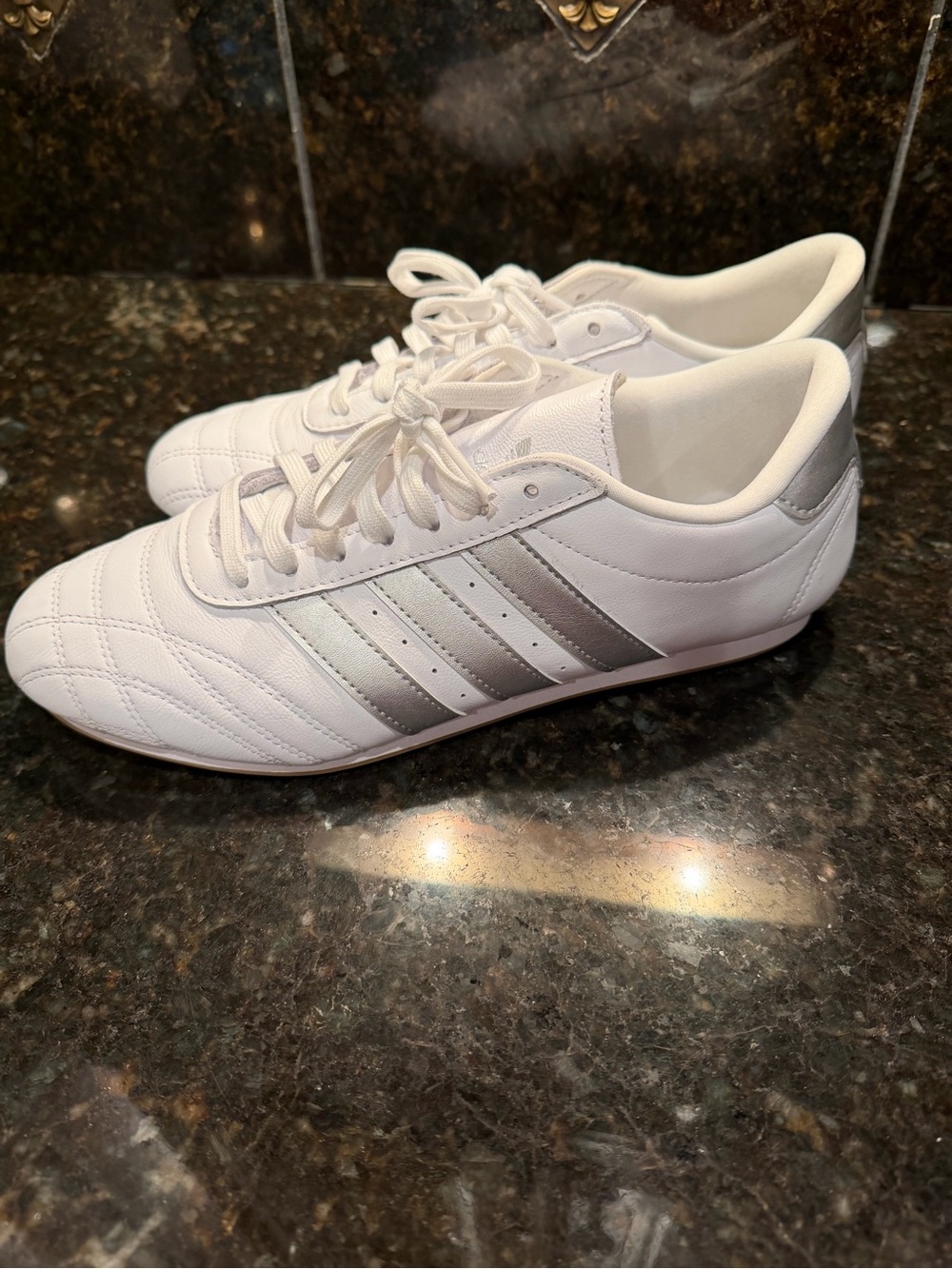 adidas White Sneakers with Silver Stripes